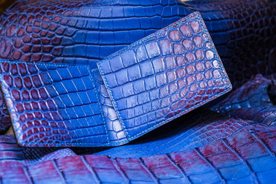 Bespoke Bifold Wallet in Electric Blue Himalayan Crocodile