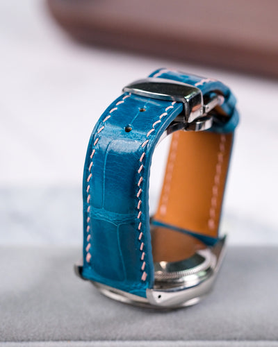 Bespoke Watch Strap in Turquoise Blue Crocodile