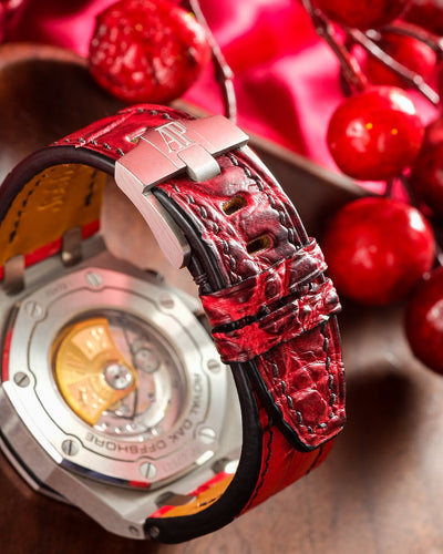 Bespoke Watch Strap in Red Himalayan Crocodile