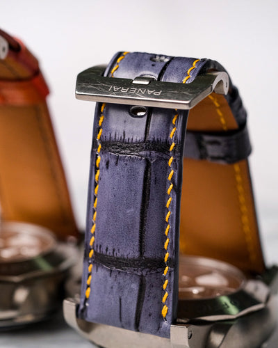 Bespoke Watch Straps in Grey Rubbed Off Crocodile & Volcano Orange Alligator