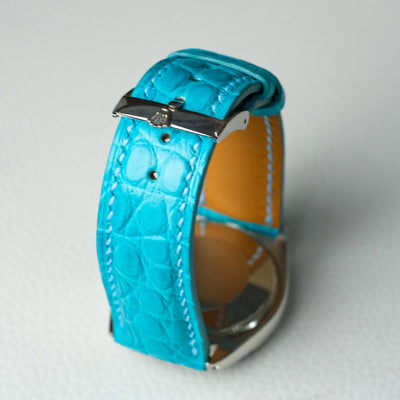 Bespoke Watch Strap in Turquoise Blue Circular Grains Alligator