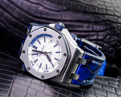 Bespoke Watch Strap in 2 Tone Navy Blue Crocodile