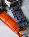 Bespoke Watch Straps in Grey Rubbed Off Crocodile & Volcano Orange Alligator