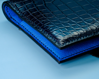 Bespoke Bifold Wallet in Navy Blue Crocodile