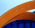 Bespoke Reversible Belt in Electric Blue Crocodile & Taupe Togo