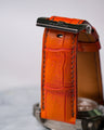 Bespoke Watch Straps in Grey Rubbed Off Crocodile & Volcano Orange Alligator