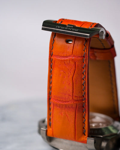 Bespoke Watch Straps in Grey Rubbed Off Crocodile & Volcano Orange Alligator