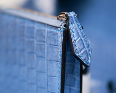 Bespoke Zipper Wallet in Baby Blue Himalayan Crocodile