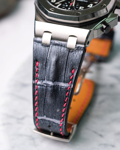 Bespoke Watch Strap in Black Silver Crocodile