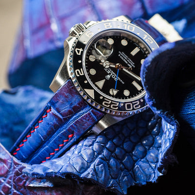 Bespoke Watch Strap in Electric Blue Himalayan Crocodile