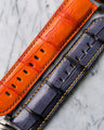 Bespoke Watch Straps in Grey Rubbed Off Crocodile & Volcano Orange Alligator