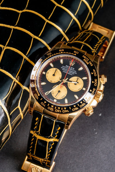 Bespoke Watch Strap in Gold Black Alligator