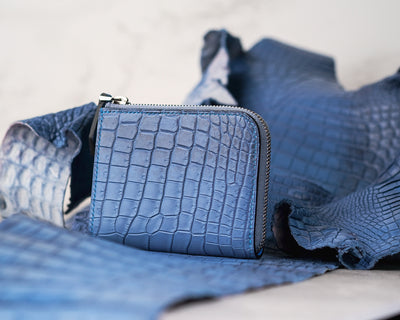 Bespoke Zipper Wallet in Baby Blue Himalayan Crocodile