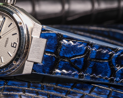 Bespoke Watch Strap in Tie Dye Blue Crocodile