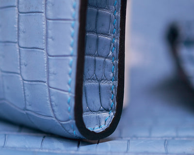 Bespoke Zipper Wallet in Baby Blue Himalayan Crocodile
