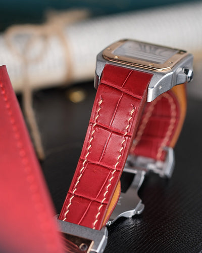 Bespoke Watch Strap in Wine Red Crocodile