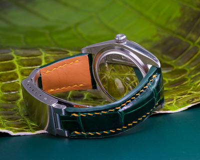 Bespoke Watch Strap in Hunter Green Crocodile