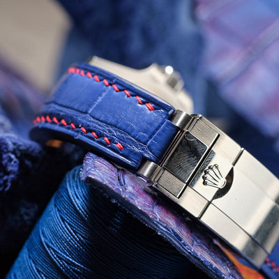 Bespoke Watch Strap in Electric Blue Himalayan Crocodile