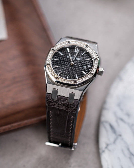 Bespoke Watch Strap in Charcoal Grey Crocodile