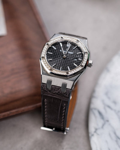 Bespoke Watch Strap in Charcoal Grey Crocodile