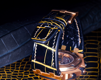 Bespoke Watch Strap in Gold Black Alligator