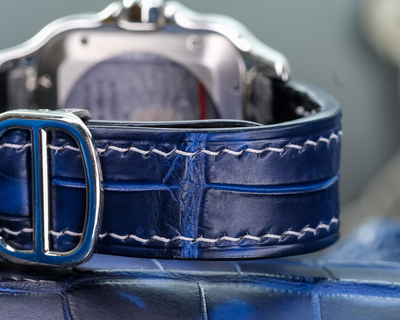 Bespoke Watch Strap in Tie Dye Blue Crocodile