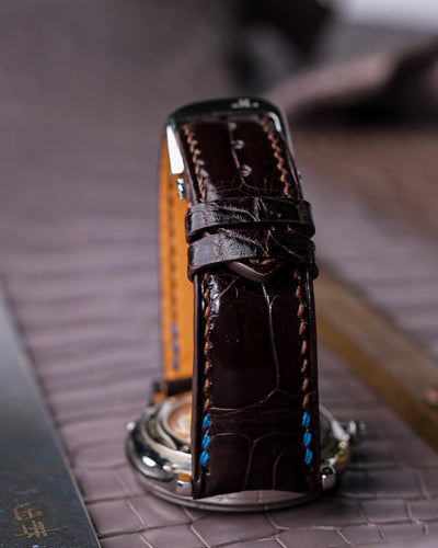 Bespoke Watch Strap In Chocolate Brown Crocodile