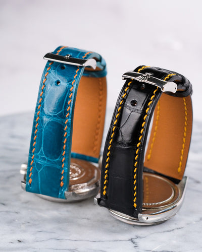 Bespoke Watch Straps in Black & Turquoise Blue Crocodile