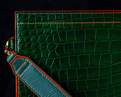 Bespoke Clutch Bag in Pine Green Crocodile