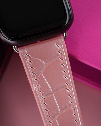 Bespoke Watch Strap in Baby Pink Crocodile