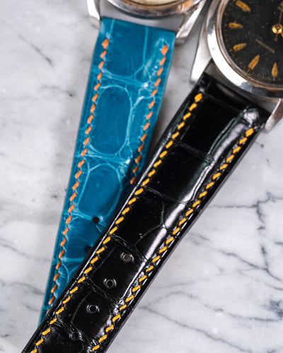 Bespoke Watch Straps in Black & Turquoise Blue Crocodile