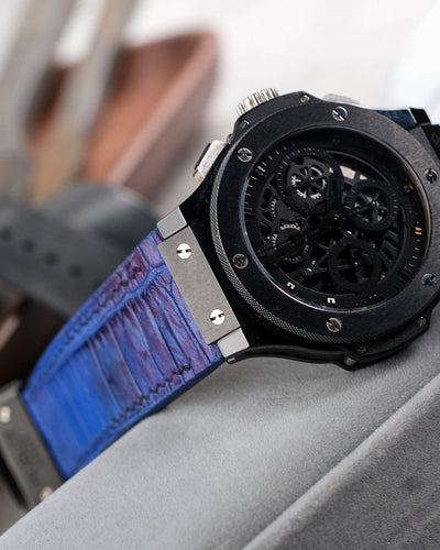 Bespoke Watch Strap in Electric Blue Himalayan Crocodile