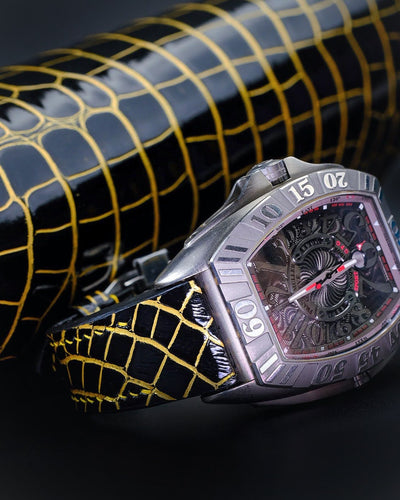 Bespoke Watch Strap in Black Gold Alligator