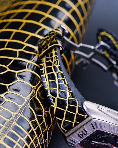 Bespoke Watch Strap in Black Gold Alligator