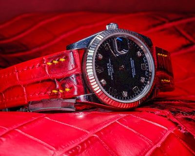 Bespoke Watch Strap In Red Himalayan Crocodile