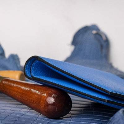 Bespoke Bifold Wallet in Royal Blue Chèvre