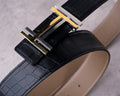 Bespoke Reversible Belt in Black Crocodile & Taupe Epsom
