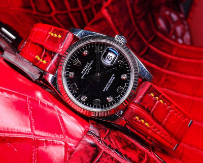 Bespoke Watch Strap In Red Himalayan Crocodile