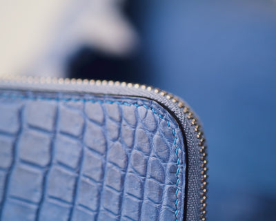 Bespoke Zipper Wallet in Baby Blue Himalayan Crocodile