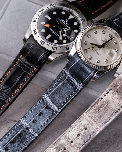 Bespoke Watch Straps in Black, Natural Himalayan Crocodile & Black Silver Alligator