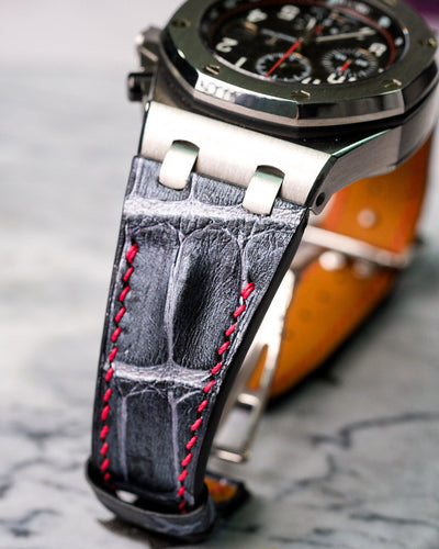 Bespoke Watch Strap in Black Silver Crocodile
