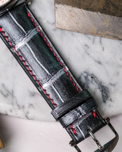Bespoke Watch Strap in Black Silver Alligator