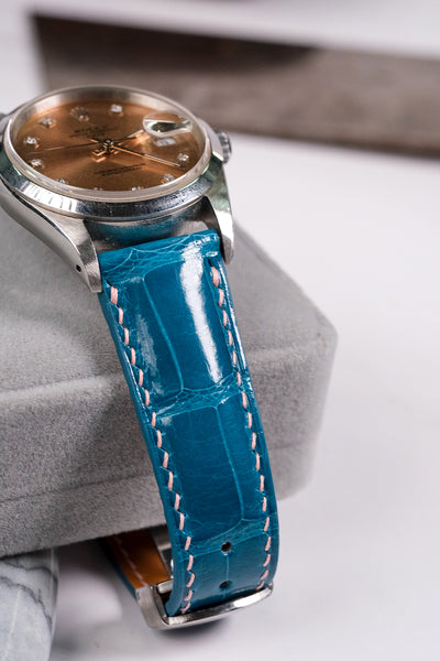 Bespoke Watch Strap in Turquoise Blue Crocodile