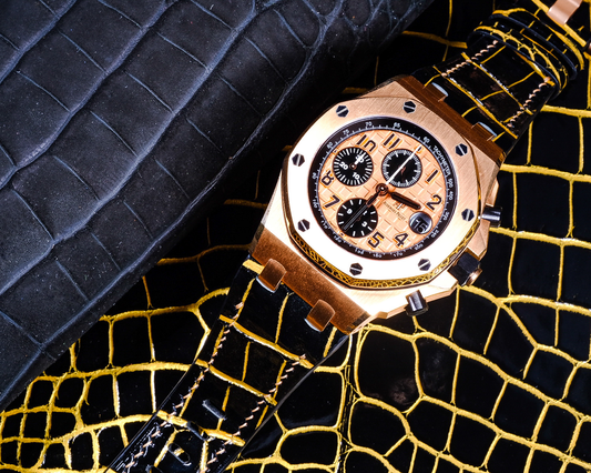 Bespoke Watch Strap in Gold Black Alligator