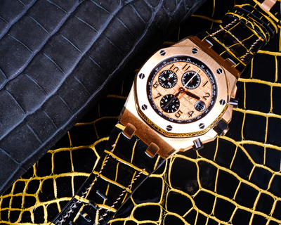Bespoke Watch Strap in Gold Black Alligator