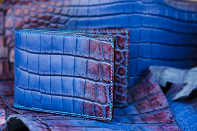 Bespoke Bifold Wallet in Electric Blue Himalayan Crocodile