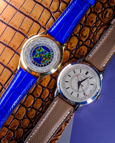Bespoke Watch Straps in Electric Blue Crocodile & Etoupe Epsom