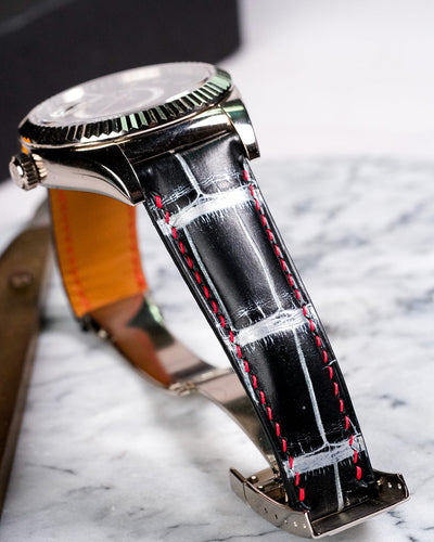Bespoke Watch Strap in Black Silver Crocodile