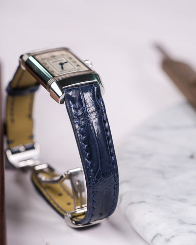 Bespoke Watch Strap In Navy Blue Crocodile