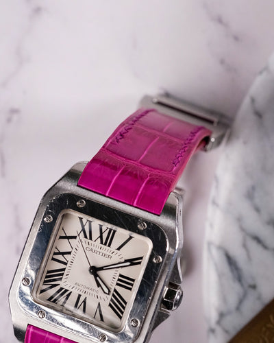 Bespoke Watch Strap in Fuchsia Pink Crocodile